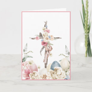 Floral Cross   He is Risen Easter Personalized Card
