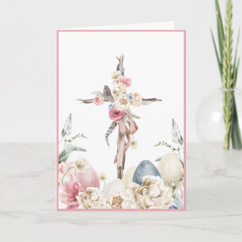 Floral Cross  He is Risen Easter Personalized Card