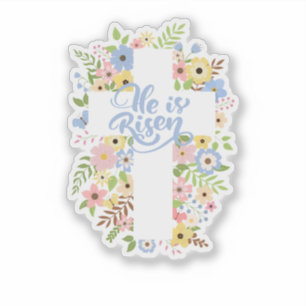 Floral Cross He is Risen Easter  Sticker