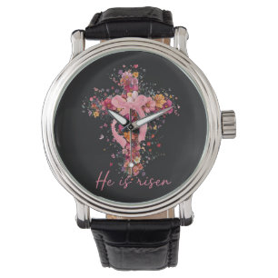 Floral Cross  'He Is Risen' Watch