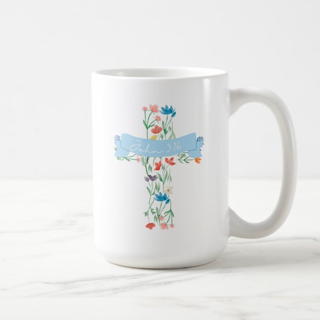 Floral Cross John 3:16 Two Sided Coffee Mug (Right)