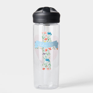 Floral Cross John 3:16 Water Bottle