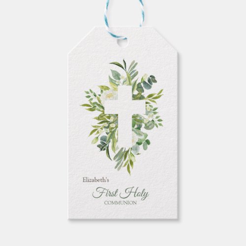  Floral Cross Leaves First Holy Communion   Gift Tags