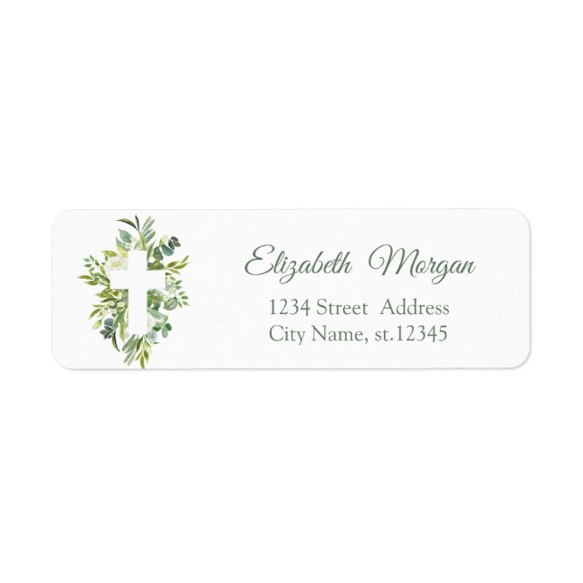 Floral Cross Leaves First Holy Communion    Label (Front)