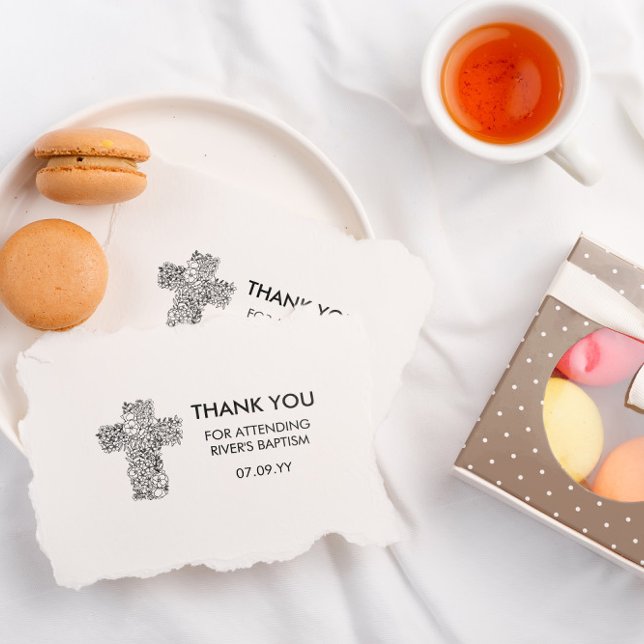 Floral Cross Line Art Baptism Thank You Rubber Stamp (Creator Uploaded)