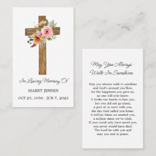 Floral Cross Memorial Funeral Prayer Card