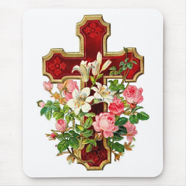 Floral Cross Mouse Pad (Front)