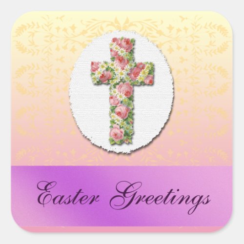 Floral Cross of Pink Roses and Daisies Sticker