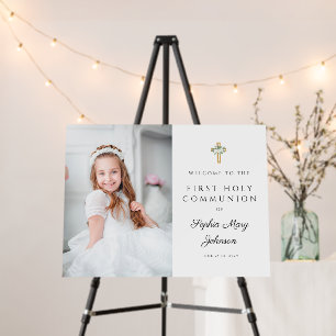 Floral Cross Photo Girl First Communion Welcome Foam Board