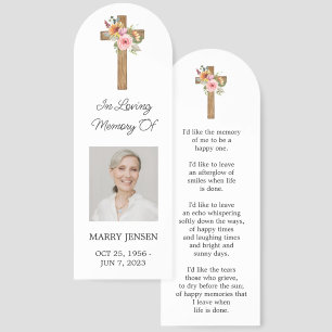 Floral Cross Photo Memorial Bookmark