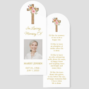 Floral Cross Photo Memorial Bookmark