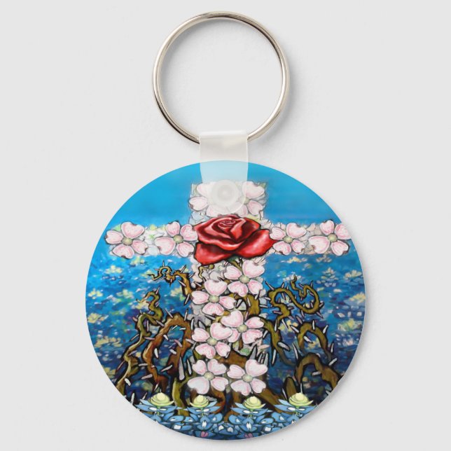 Floral Cross Rose Keychain (Front)