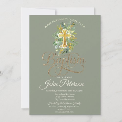  Floral Cross Sage Green Baptism