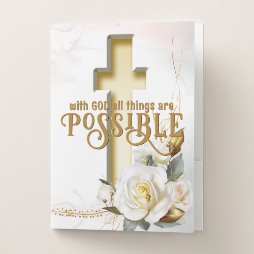 Floral Cross Scripture All Things Are Possible Pocket Folder