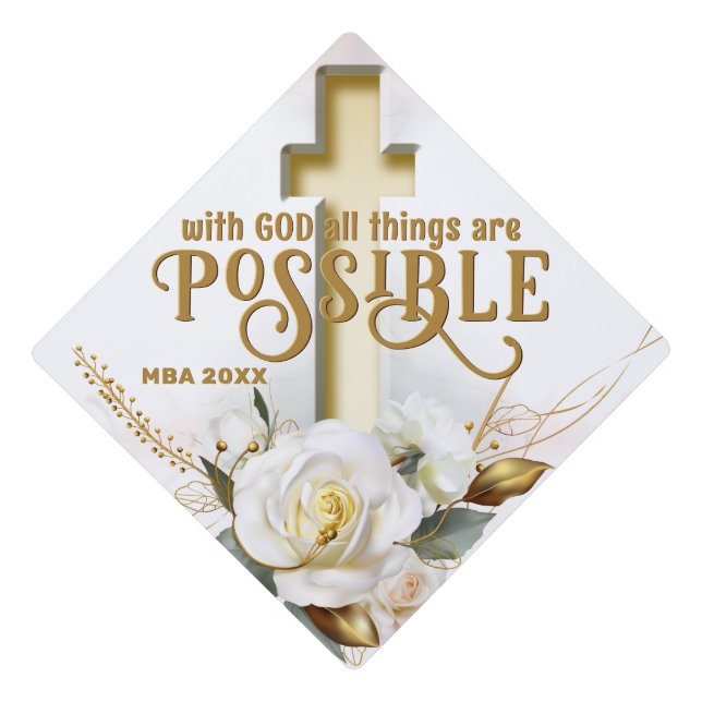 Floral Cross Scripture Graduation Cap Topper (Front)