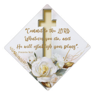 Floral Cross Scripture Graduation Cap Topper