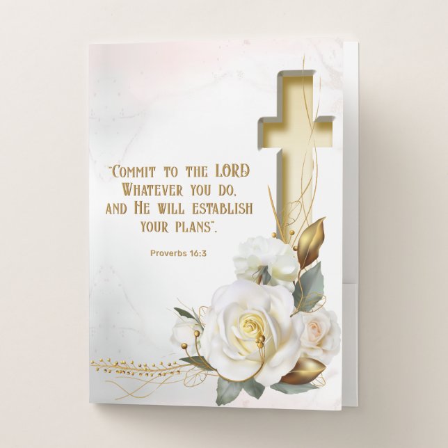 Floral Cross Scripture Pocket Folder (Front)