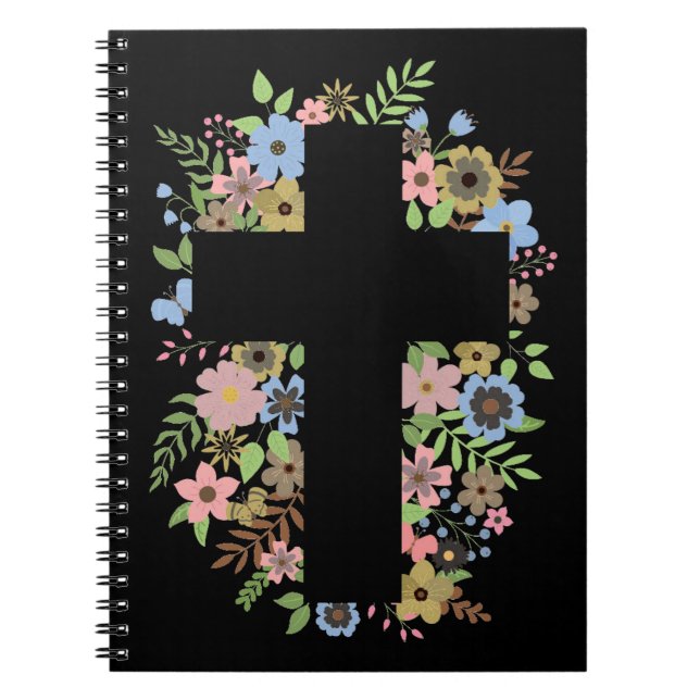 Floral Cross Spiral Notebook (Front)