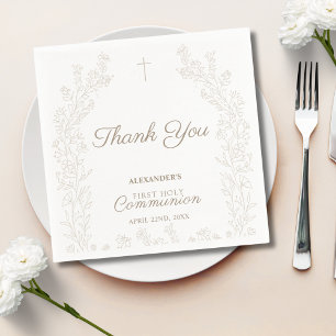 Floral Cross Thank You First Holy Communion Napkins