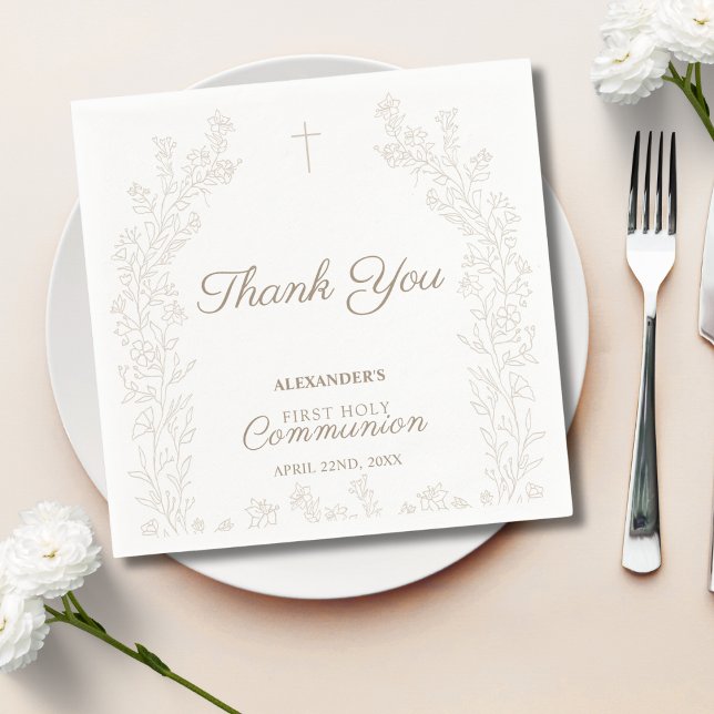 Floral Cross Thank You First Holy Communion Napkins (Creator Uploaded)