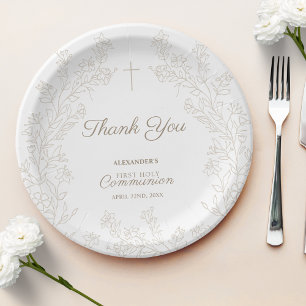 Floral Cross Thank You First Holy Communion Paper Plates