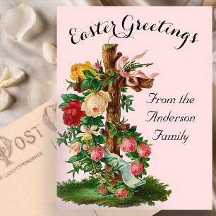 Floral Cross Vintage Easter Custom Message Postcard