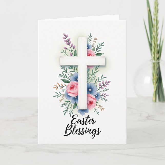 Floral Cross Watercolor Art Card (Front)