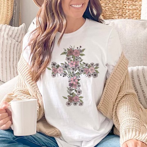 Floral Cross Wildflowers Easter Christian T_Shirt