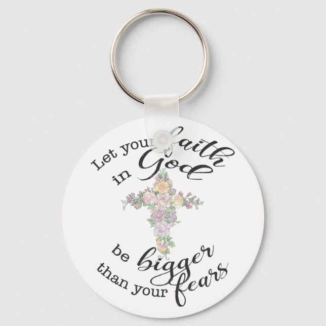 Floral cross with Christian quote  Keychain (Front)