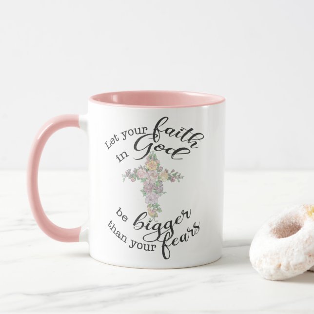 Floral cross with Christian quote  Mug (With Donut)