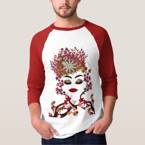 Floral Crown Beauty 34 Sleeve Raglan T_Shirt