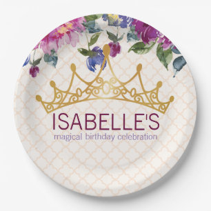 Floral Crown Chic Birthday design Paper Plates