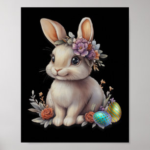 Floral Crown Easter Bunny With Spring Egg Design Poster