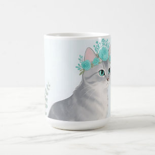 Floral Crown Gray Cat Coffee Mug