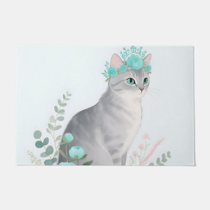 Floral Crown Gray Cat Doormat