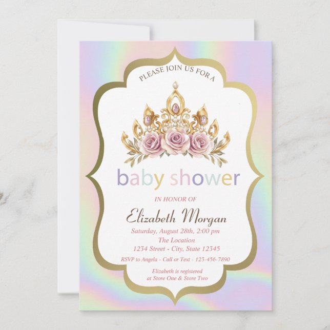 Floral Crown,Holographic Baby Shower Invitation (Front)