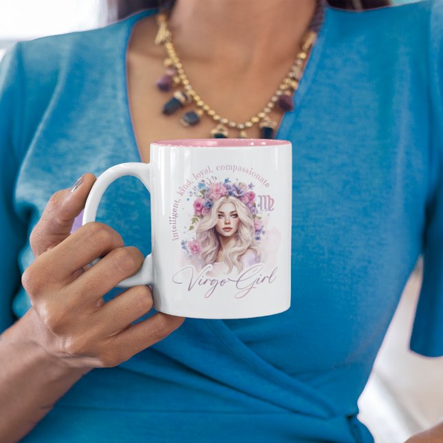 Floral Crown Virgo Girl Astrology Feminine Two-Tone Coffee Mug (Creator Uploaded)