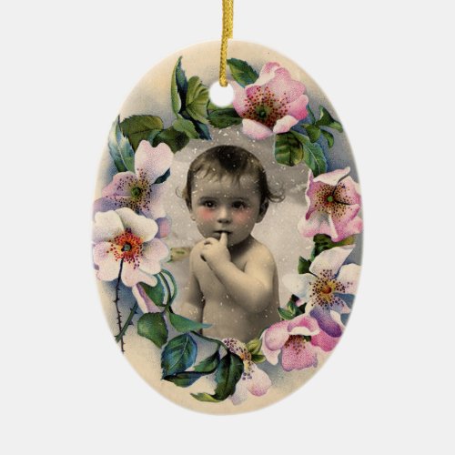 FLORAL CROWNWILD ROSES BABY SHOWER PHOTO TEMPLATE CERAMIC ORNAMENT