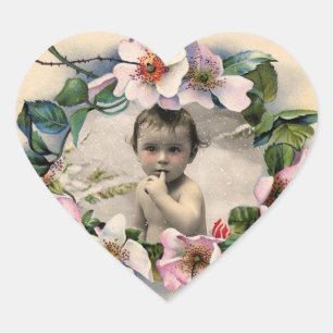 FLORAL CROWN,WILD ROSES BABY SHOWER PHOTO TEMPLATE HEART STICKER