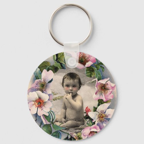 FLORAL CROWNWILD ROSES BABY SHOWER PHOTO TEMPLATE KEYCHAIN