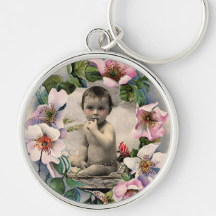 FLORAL CROWN,WILD ROSES BABY SHOWER PHOTO TEMPLATE KEYCHAIN