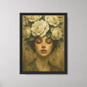 Floral Crown Woman Portrait Canvas Wall Art Print