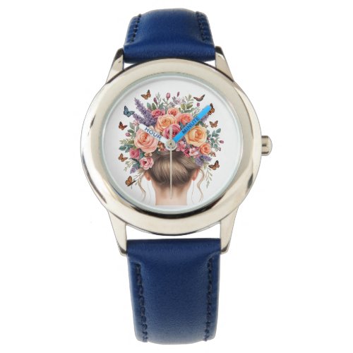 Floral Crown Woman with Roses and Butterflies Wate Watch