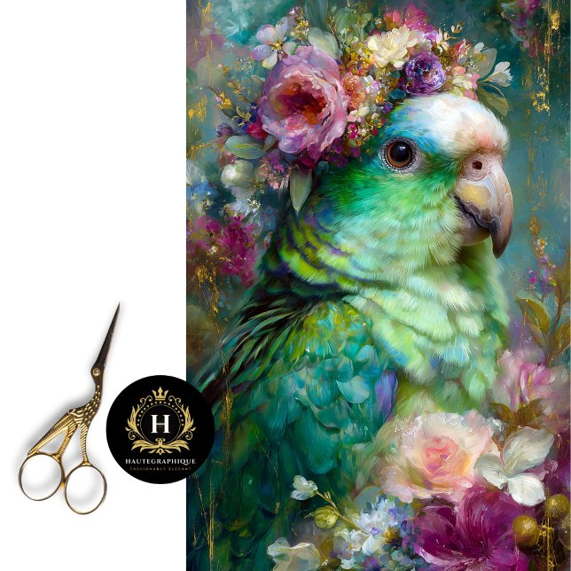 Floral-Crowned Parrot in Bloom Decoupage Tissue Paper (Creator Uploaded)