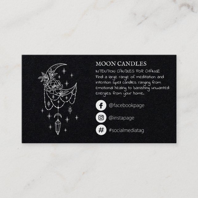 Floral Crustal Moon Candle Spell Business Card (Front)