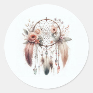 Floral Crystal Feather Dreamcatcher Boho Sweet 16 Classic Round Sticker