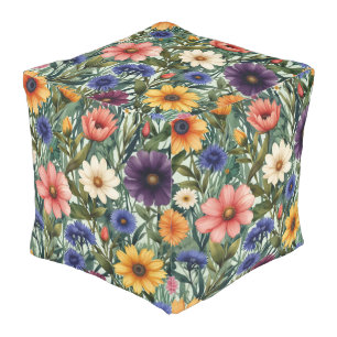 Floral Cube Pouf