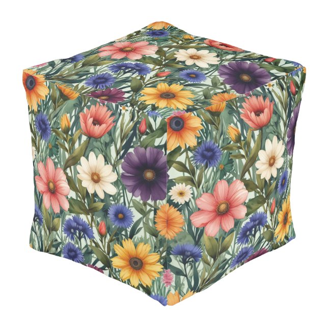 Floral Cube Pouf (Angled Front)