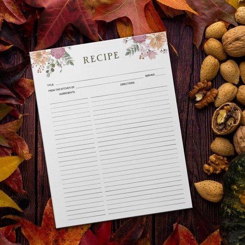 Floral Culinary Recipes Notepad