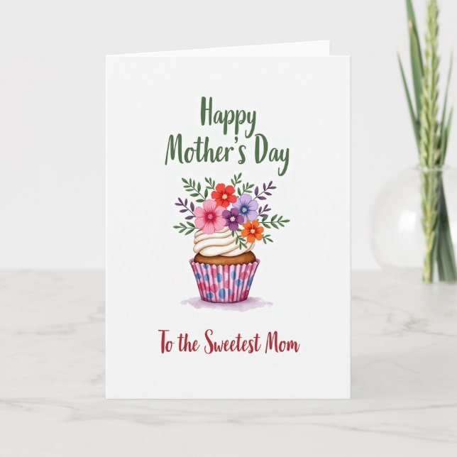 Floral Cupcake Mothers Day Card (Front)